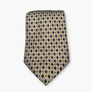 Leonardo Strelli Tie Rack Mens Silk Tie Geometric Diamond Navy Gold Great Brit.
